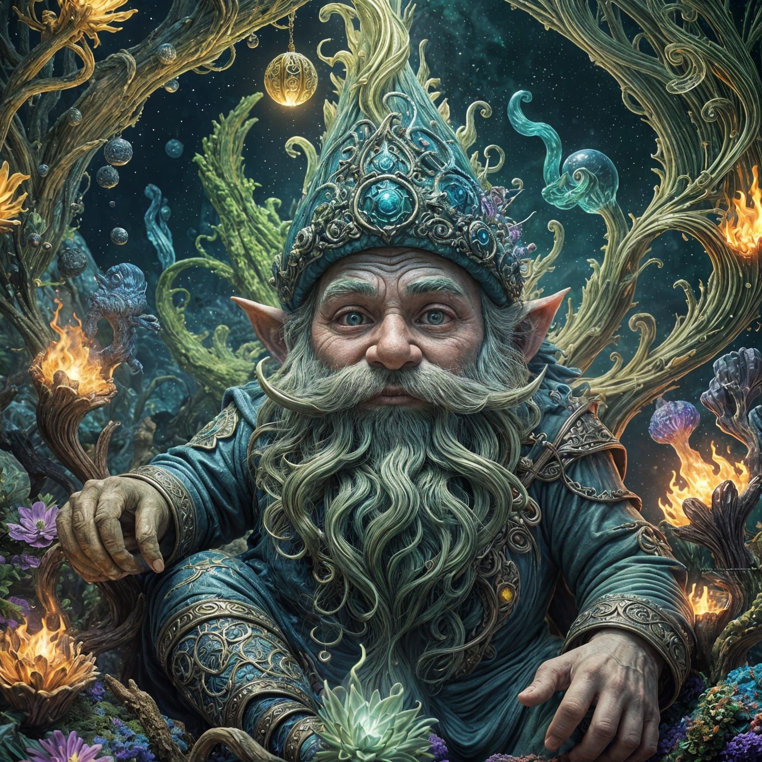 Gnome in Psychedelic Ocean Fire