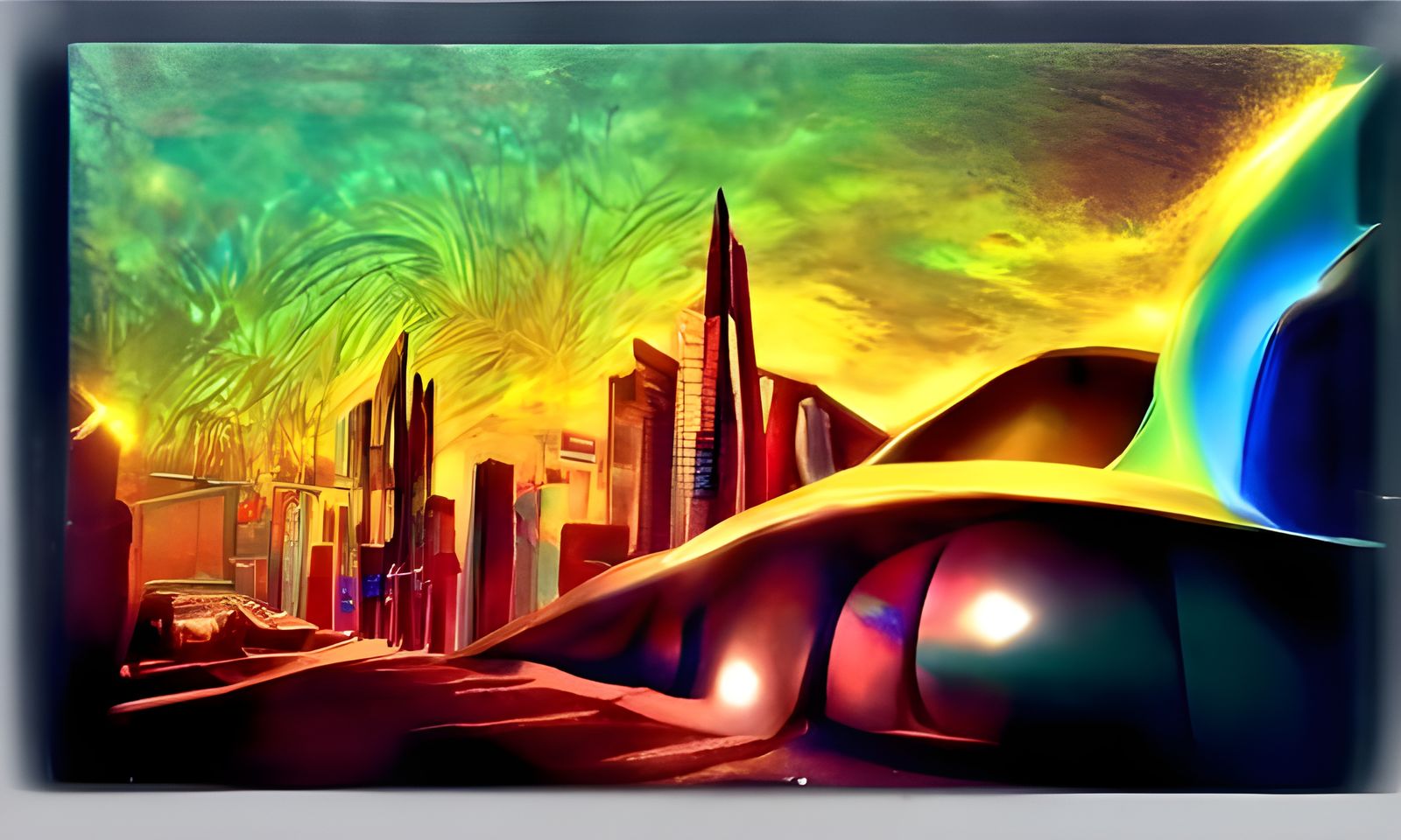 Futuristic Neon Cityscape Under Bright Moon, Digital Art