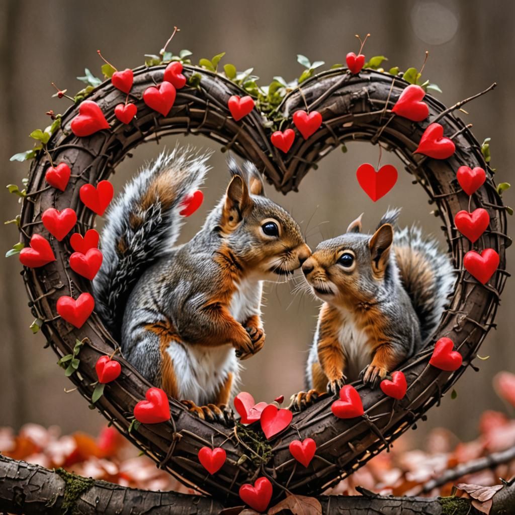 Macro Photograph of Squirrels Kissing in a Heart