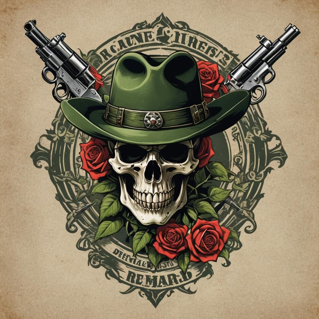 Skull with Revolvers and Rose Tattoo Design