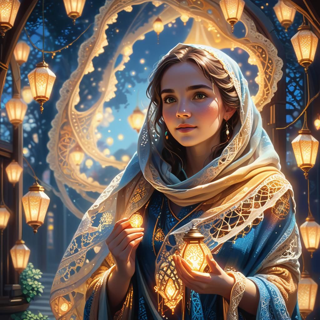 Woman in Fractal Shawl: High Fantasy Pixel Art