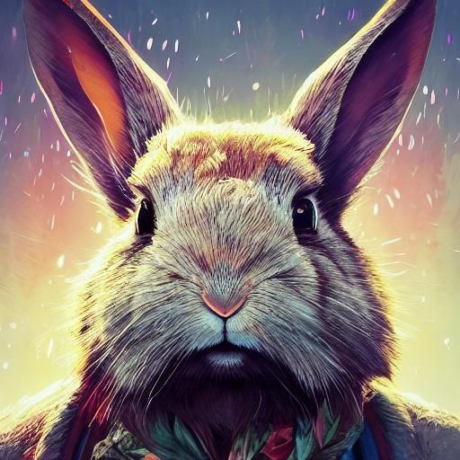 Angry Rabbit Portrait in Hyperdetailed Digital Art Style