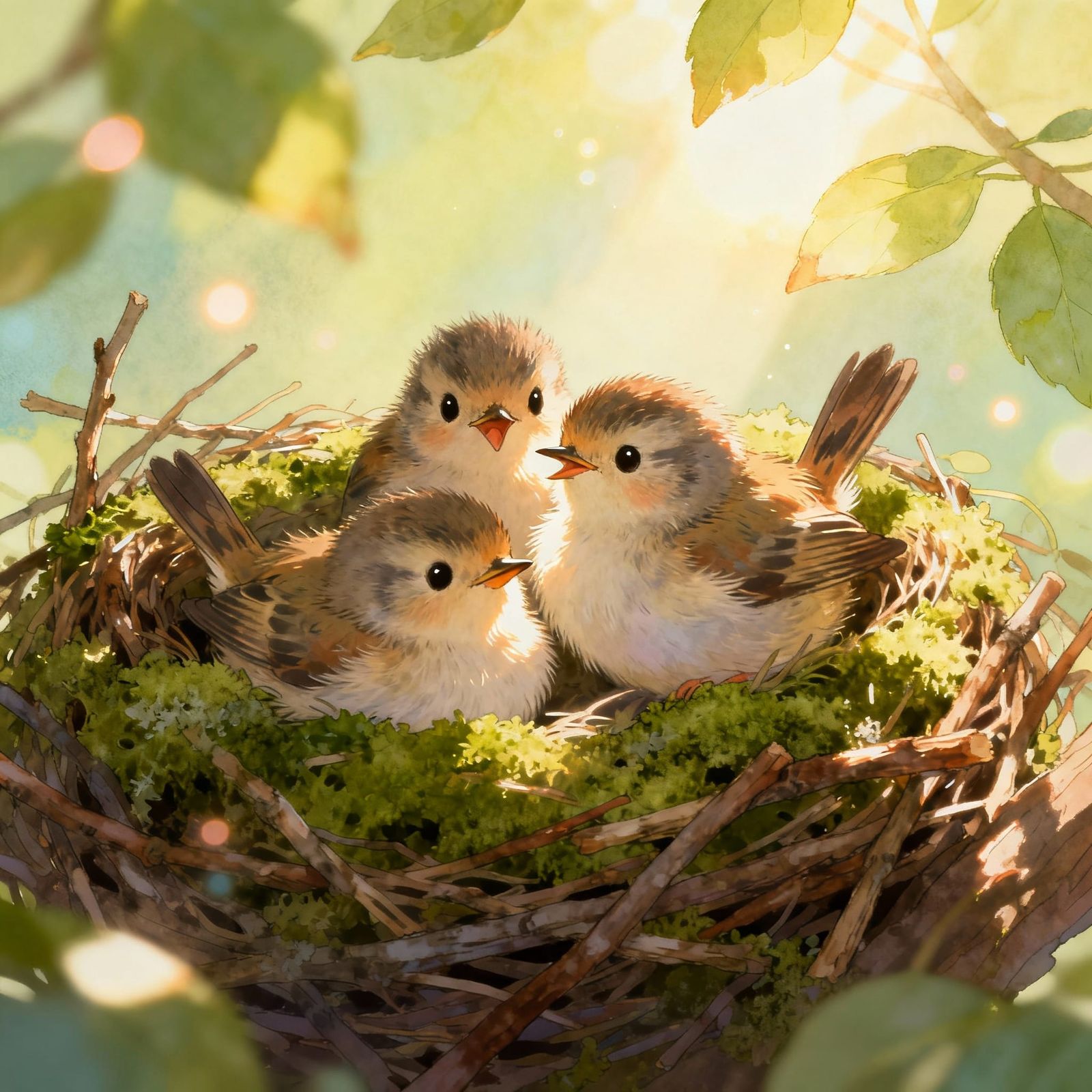 Fluffy Baby Birds Chirping in a Cozy Nest