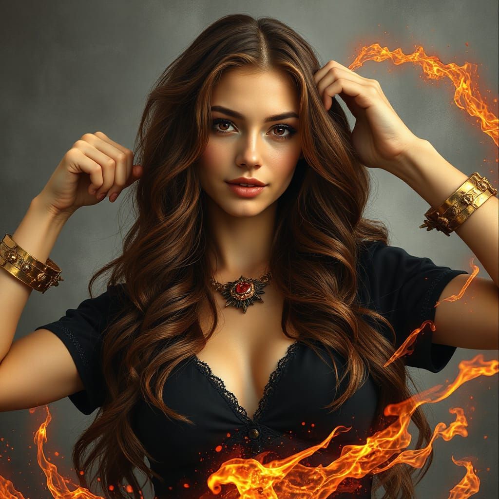 Fiery Goddess Flexing Her Power: Detailed Matte Painting