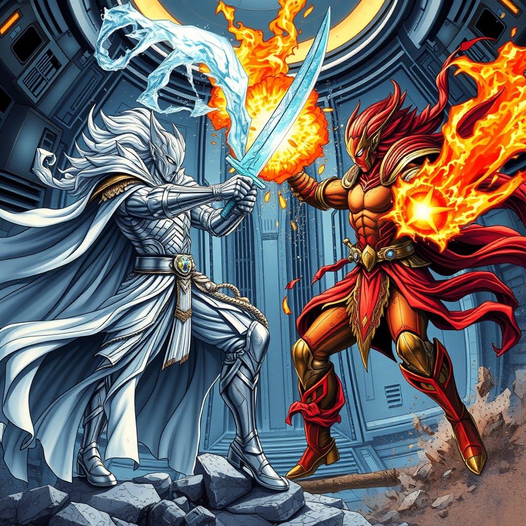 Epic Comic Book Art of Intense Space Battle