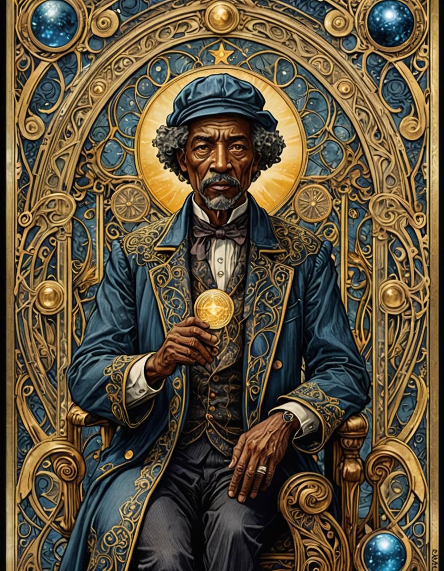 Bluesman Tarot Card in Art Nouveau Watercolor