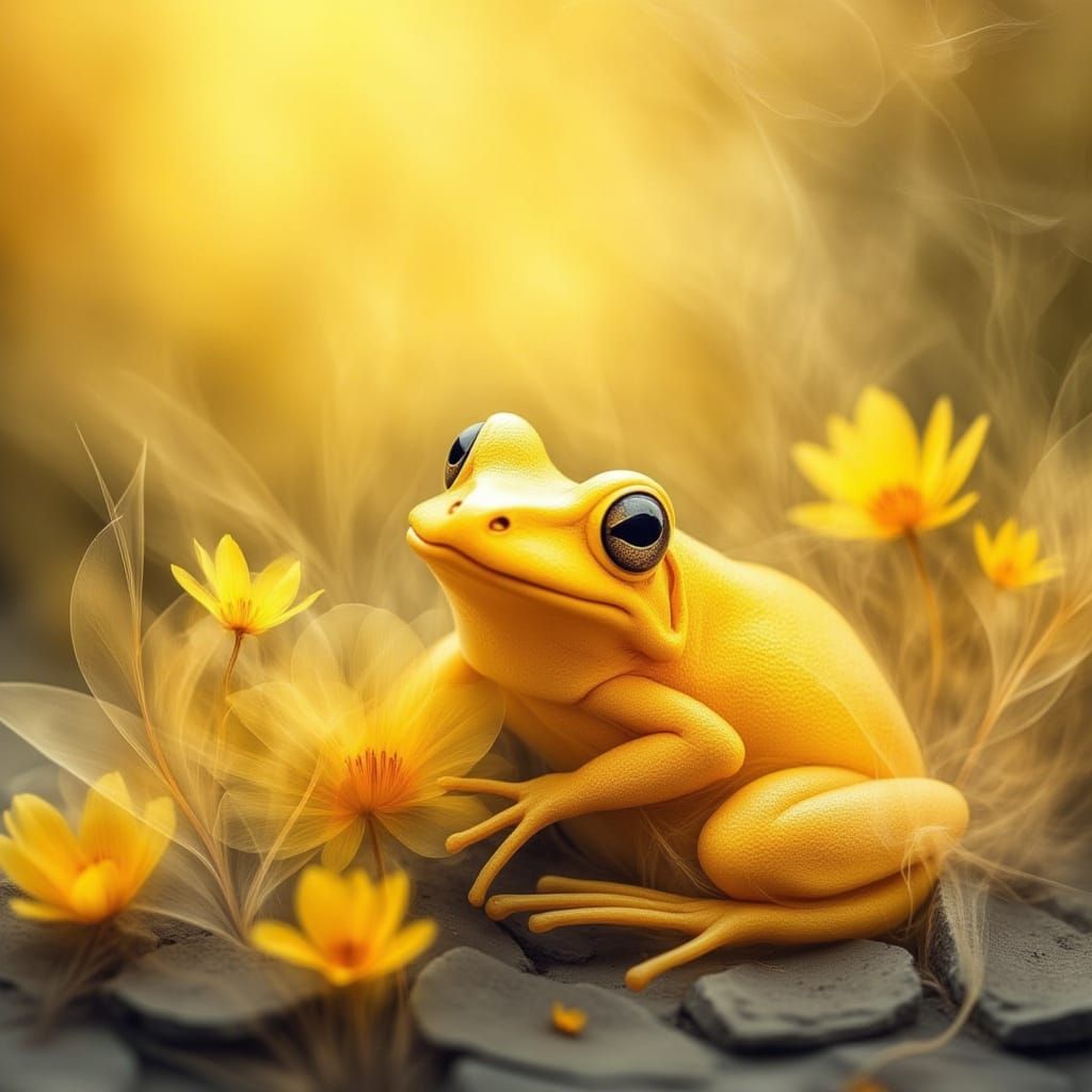 Yellow Frog Basking in Sunshine, Digital Painting