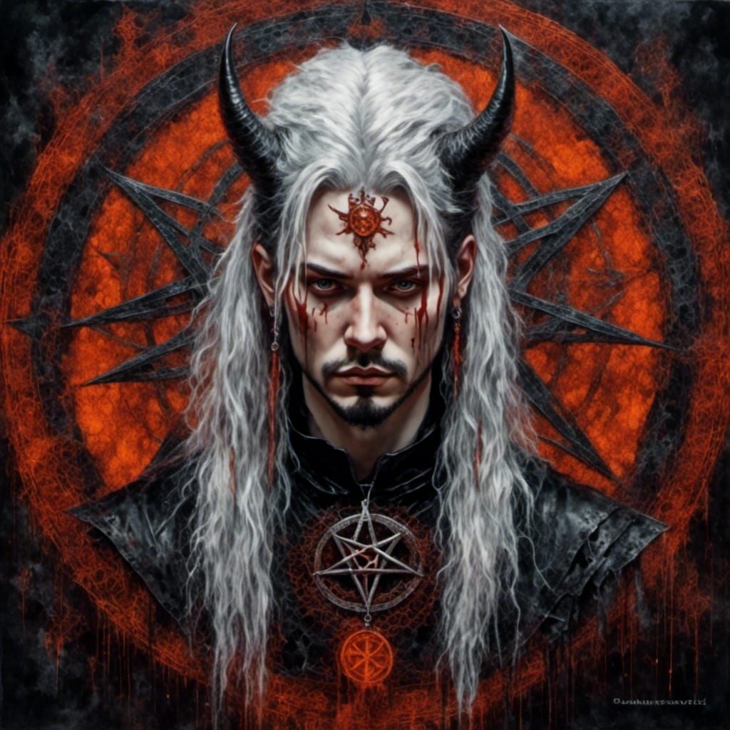 Handsome Metalhead Portrait with Demonic Elements as Oil Pai...