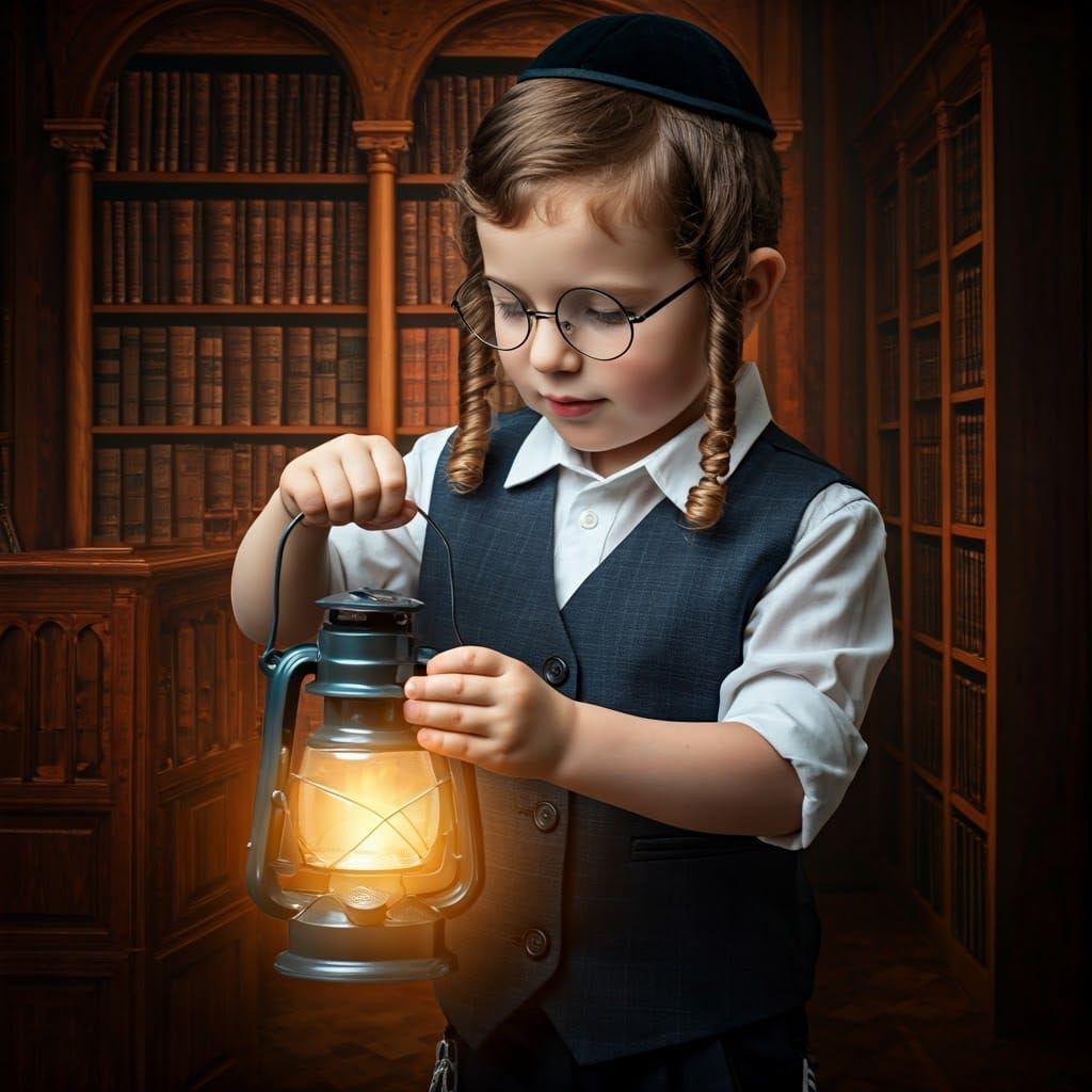 Jewish Boy Illuminates Synagogue with Lantern