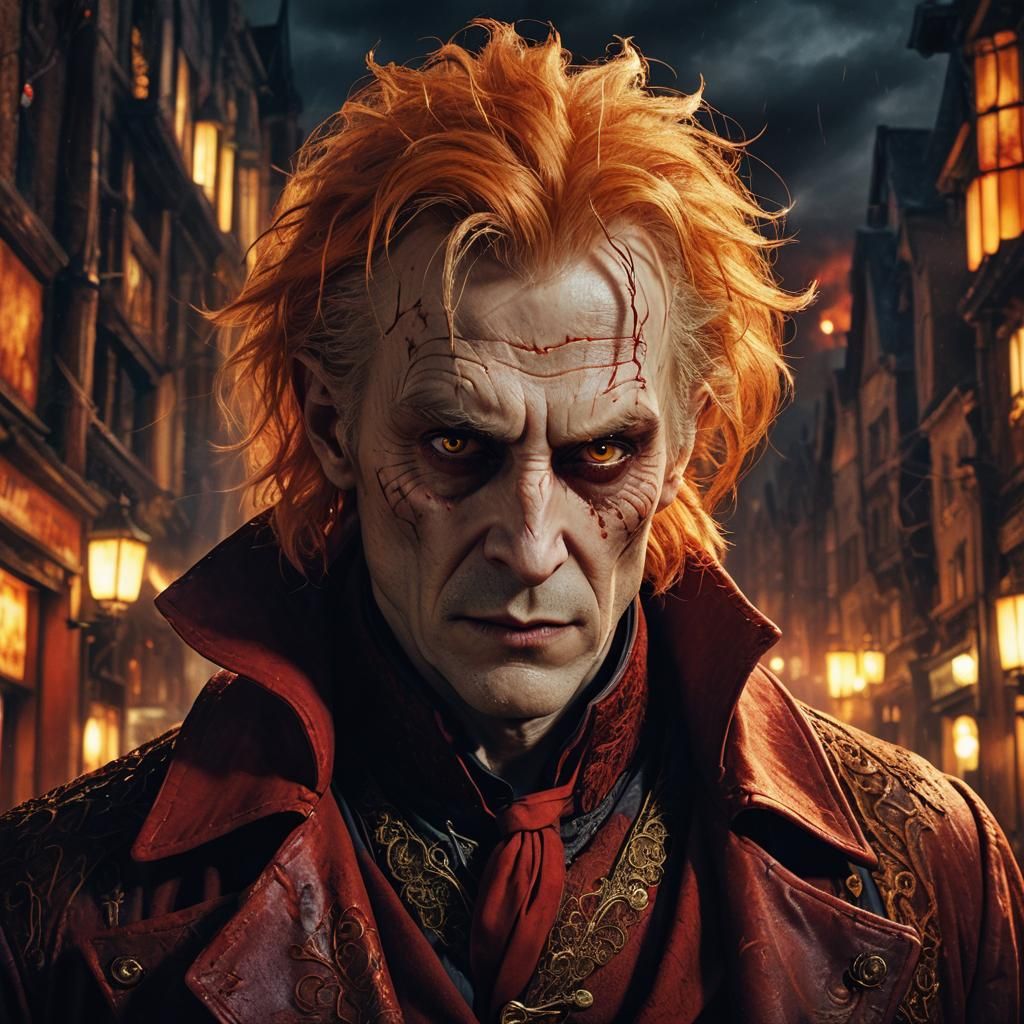 Vampire Portrait with Red Coat, Matte Painting