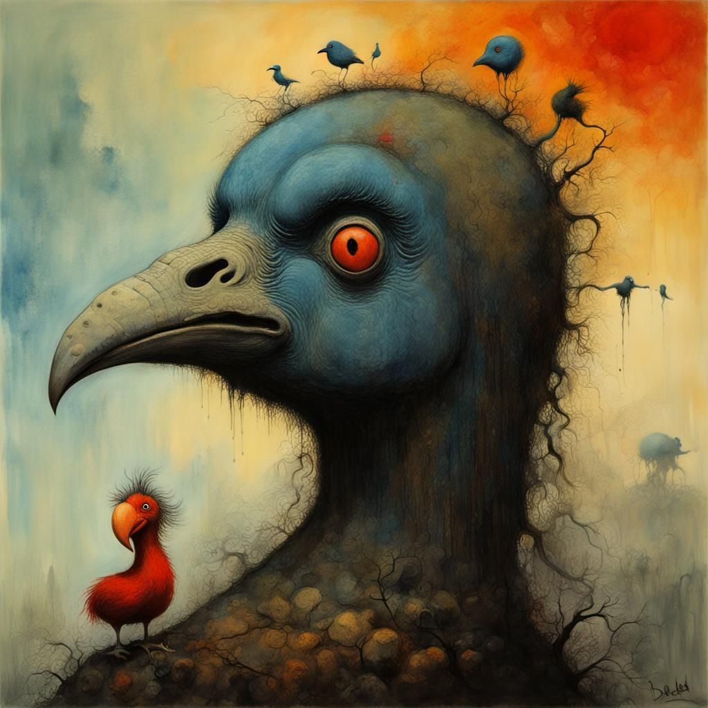 Dodo in Gouache Watercolor Impressionist Style