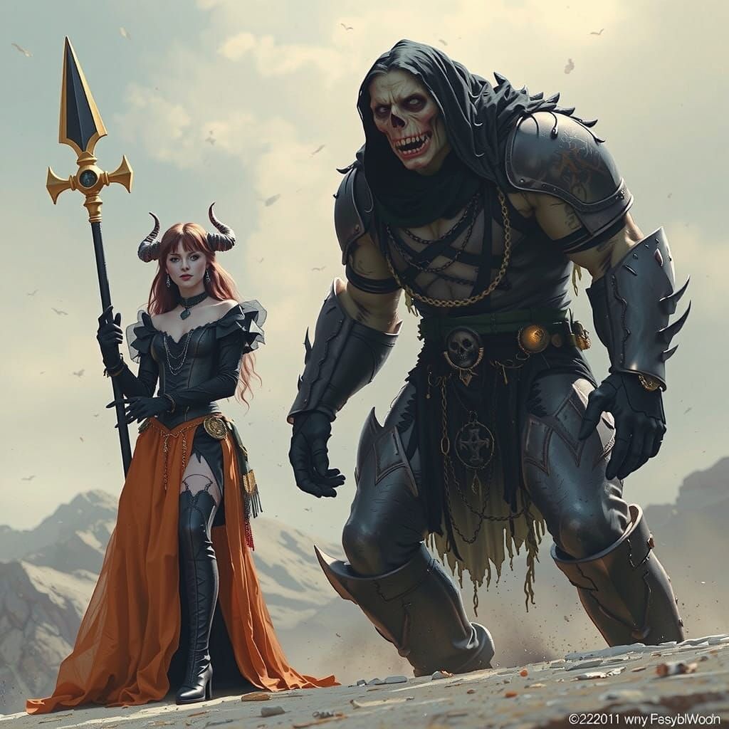 Vampire Sorceress and Zombie Bodyguard in Gothic Style