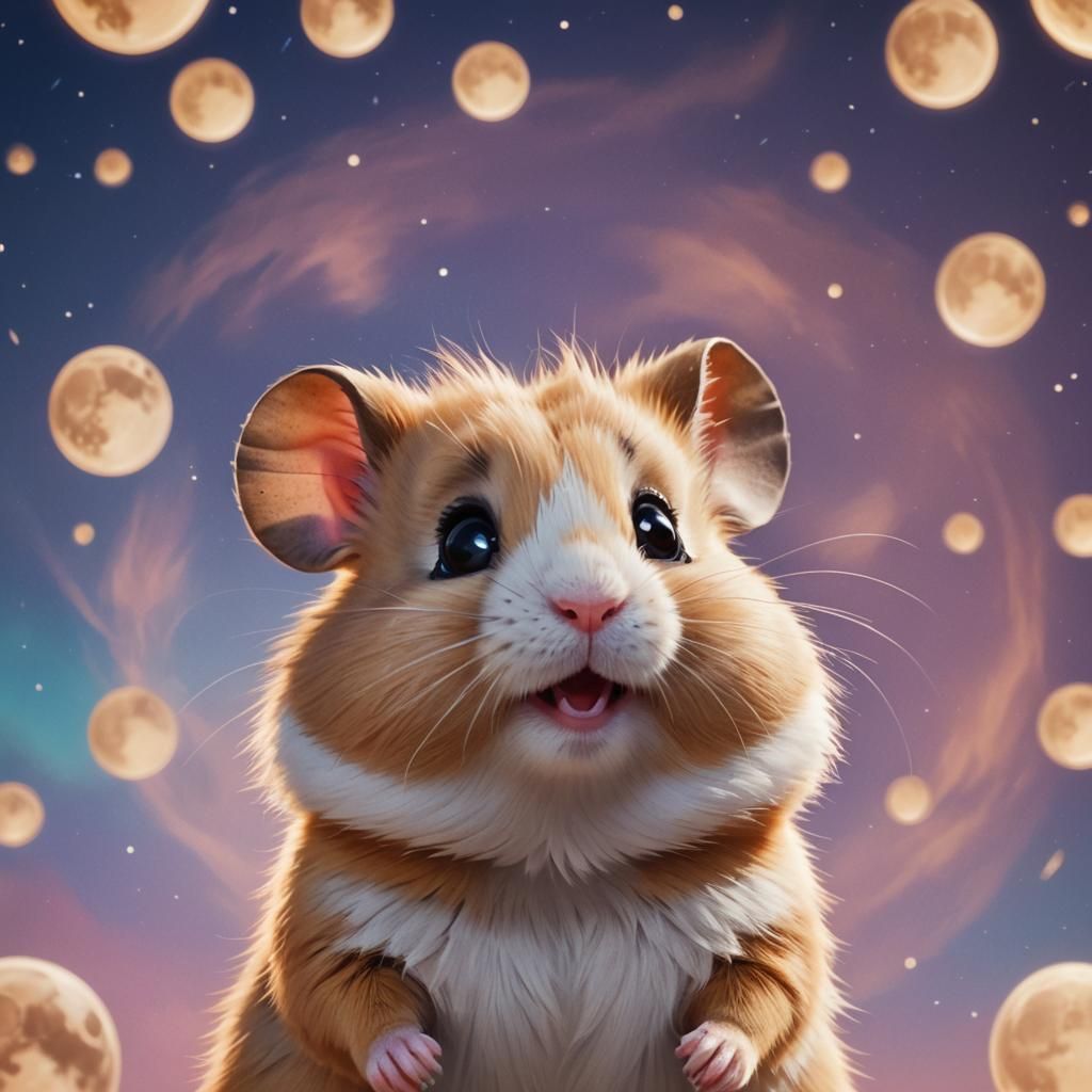 Cute Hamster Gazing at Supermoon in Pixar Style