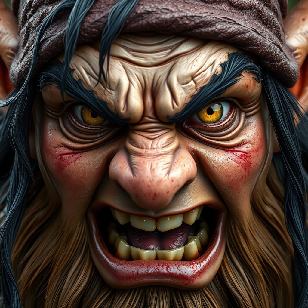 Rage-Filled Gnome Portrait in Hyper-Realistic Style