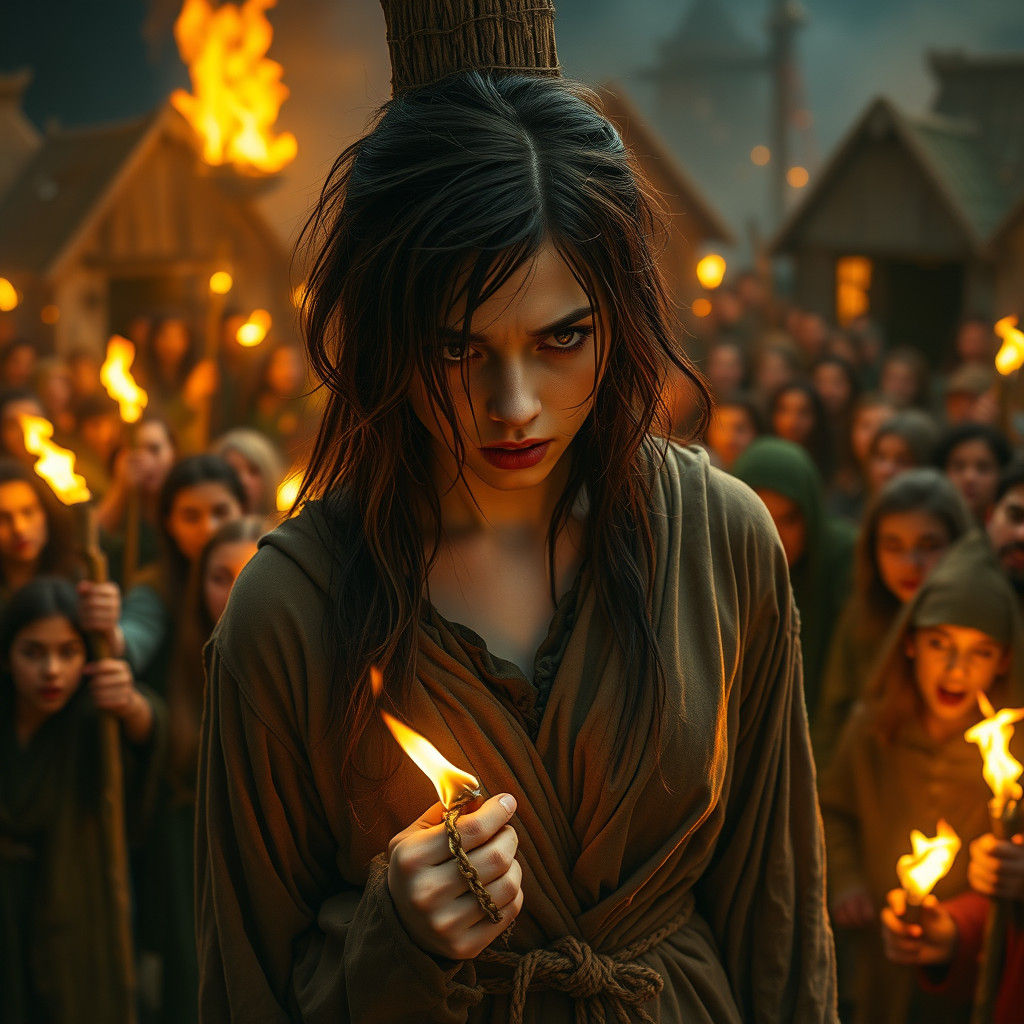 Accusation: Woman Bound in Village Square, Cinematic Art