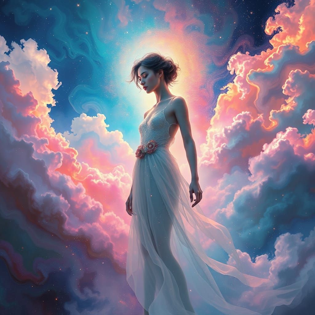 Ethereal Cosmic Being Lost in Celestial Rhythm