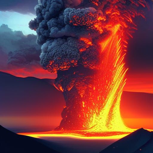 Volcanic Eruption at Dusk: Epic Digital Painting