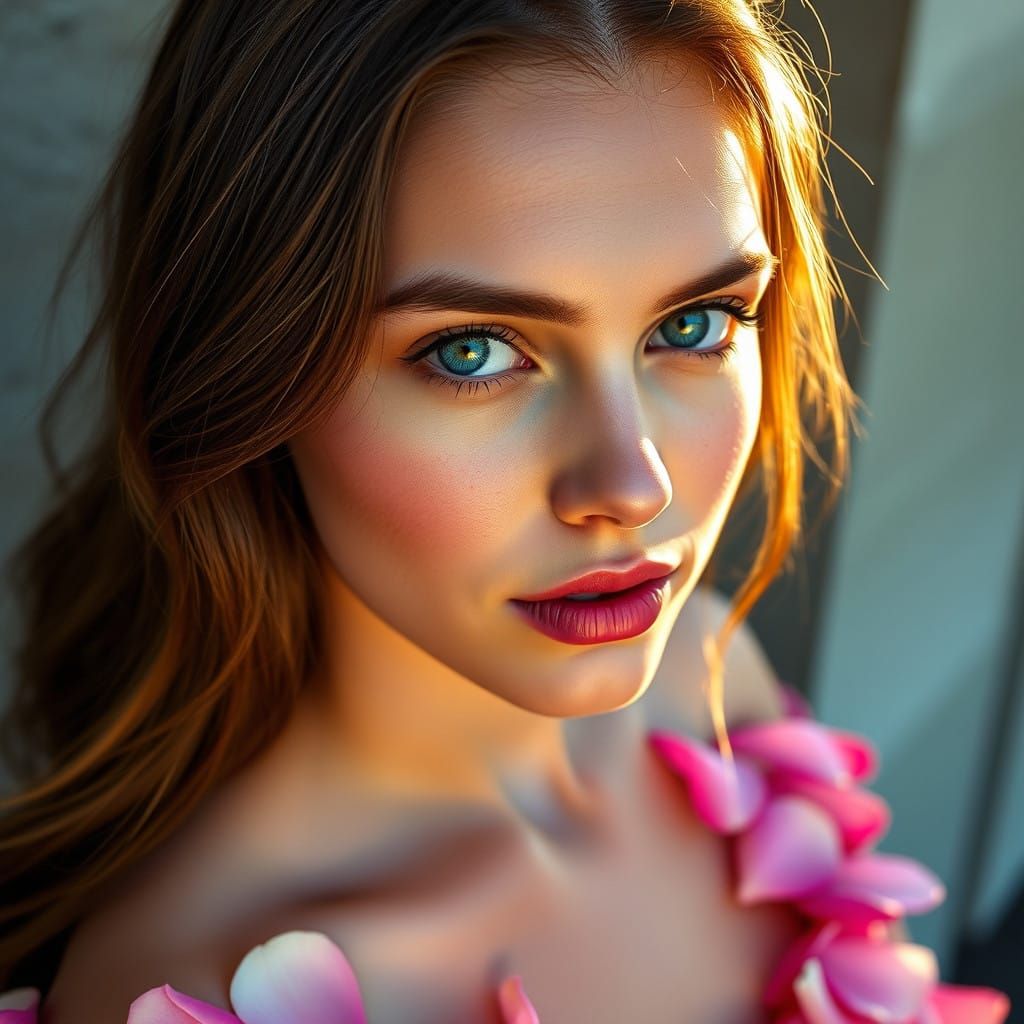 Woman Basks in Sunlit Rose Petal Glow with Deep, Enduring Ga...