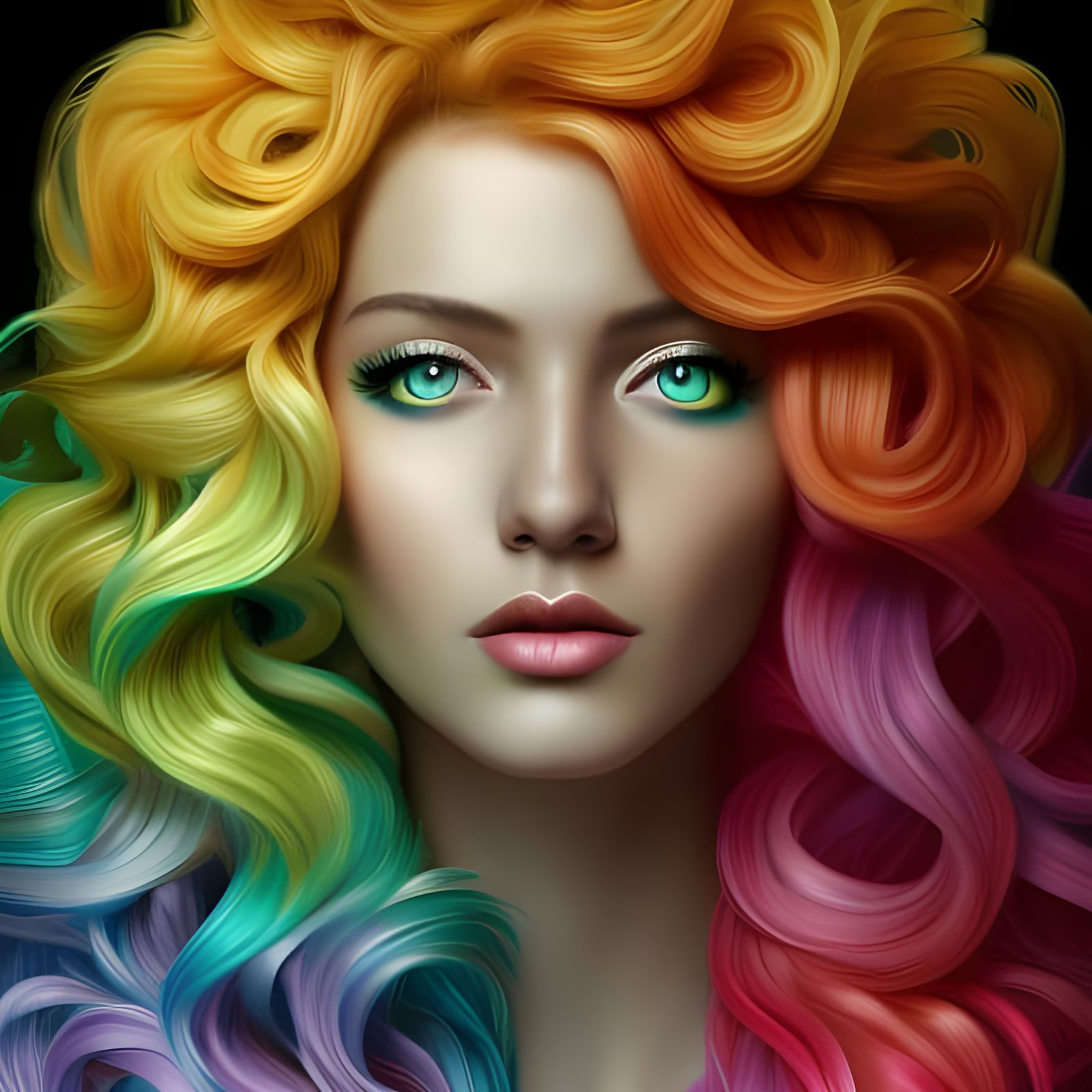 Noir Rainbow Goddess, Hyperrealistic Fantasy Art
