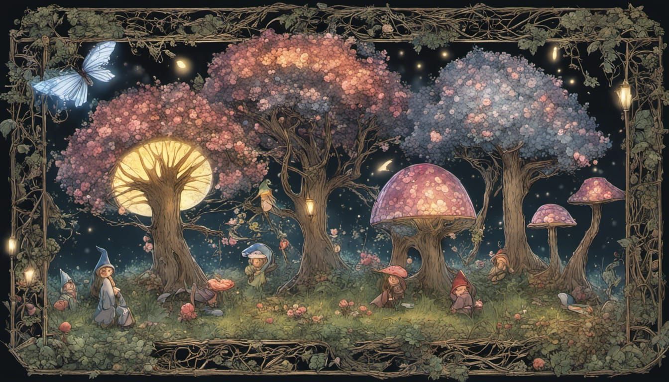 Enchanted Fairy Glade Aglow at Night