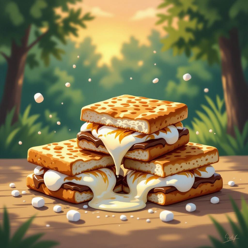 Toasty S'mores Melting in Summer Illustration