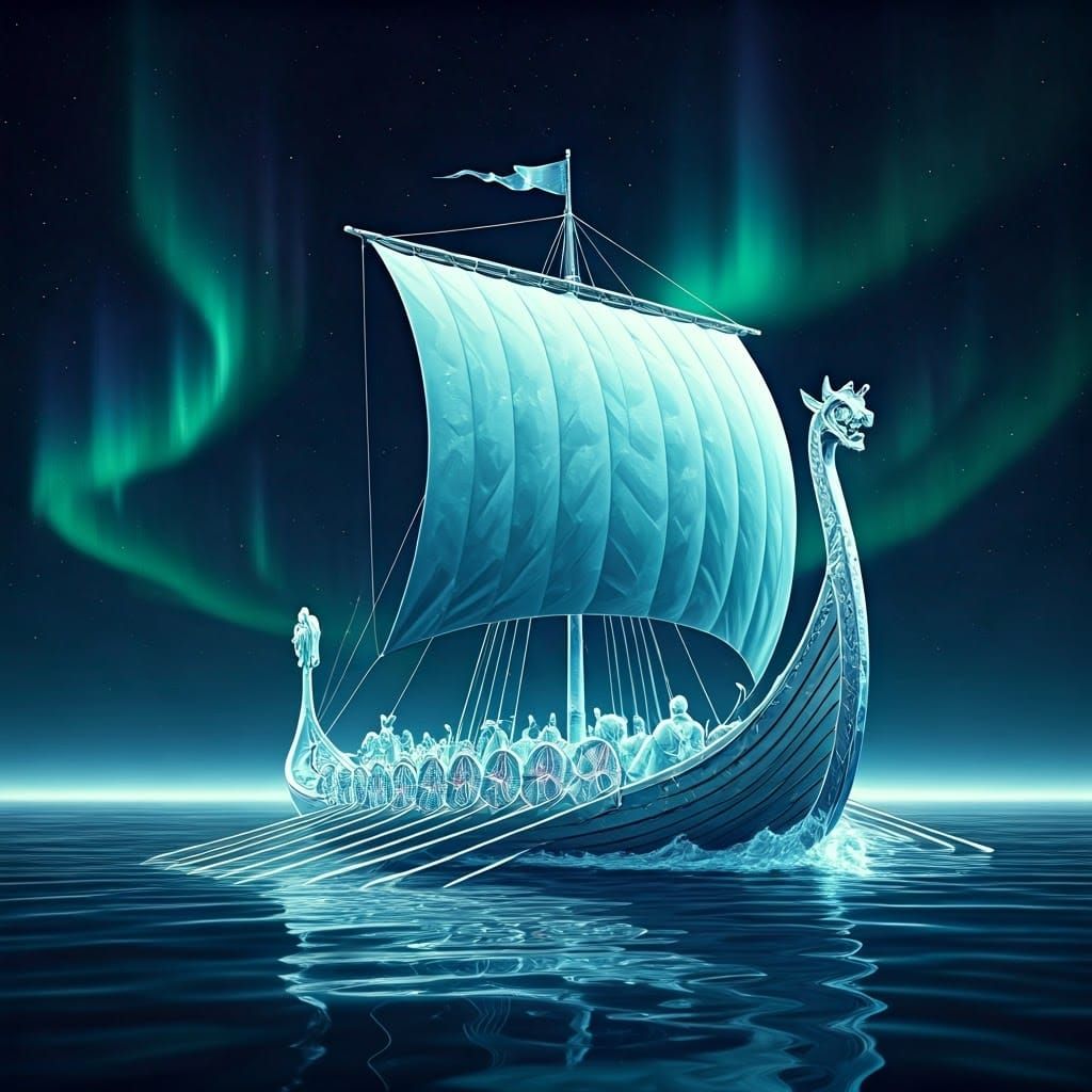 Crystal Viking Longship on Starry Sea