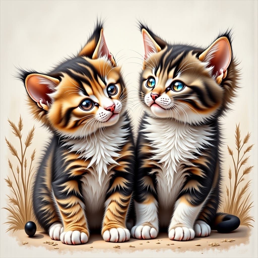 Playful Kittens in Whimsical Impressionist Art