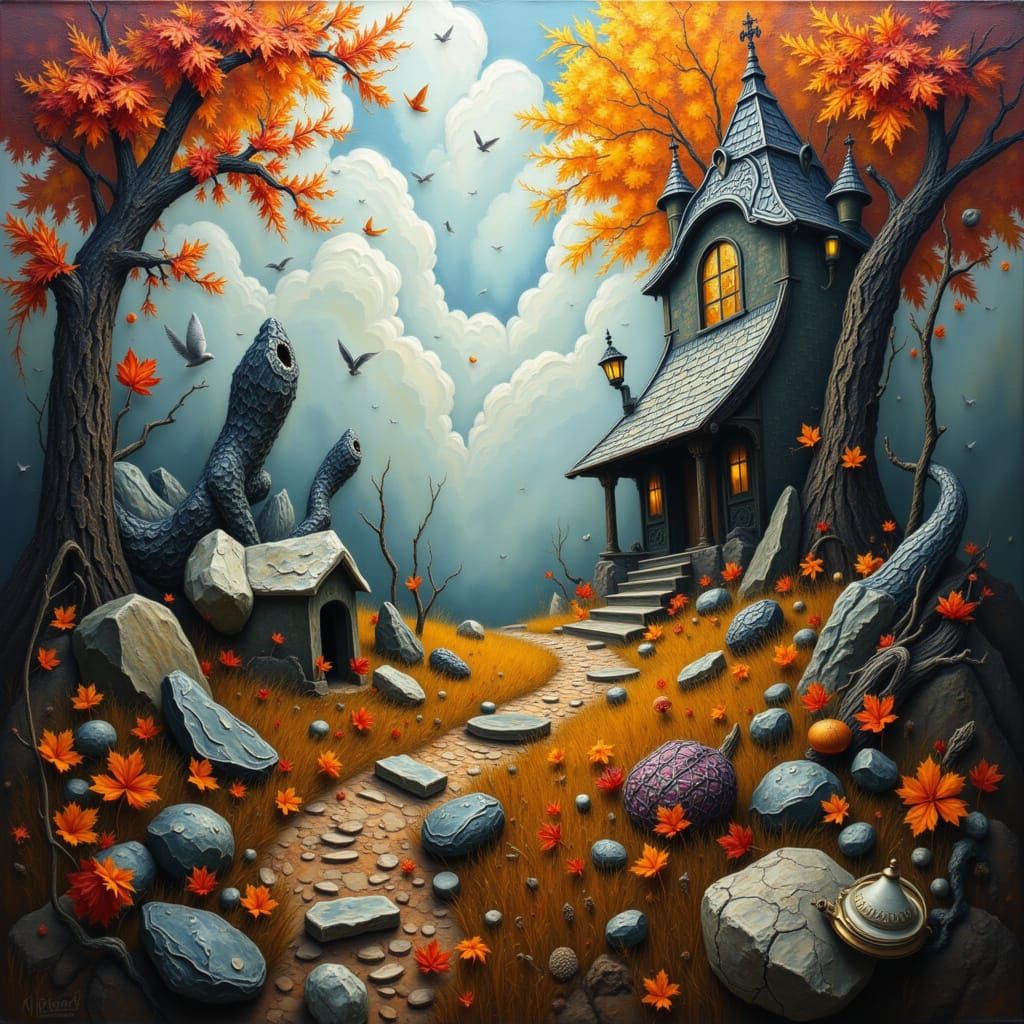 Mystical Autumn Kingdom in Neon Style