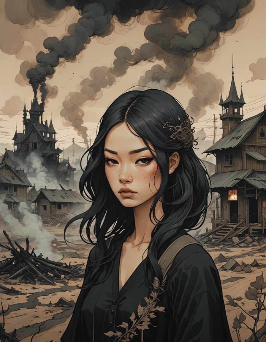 Dark Witch in Wasteland, German Expressionist Style