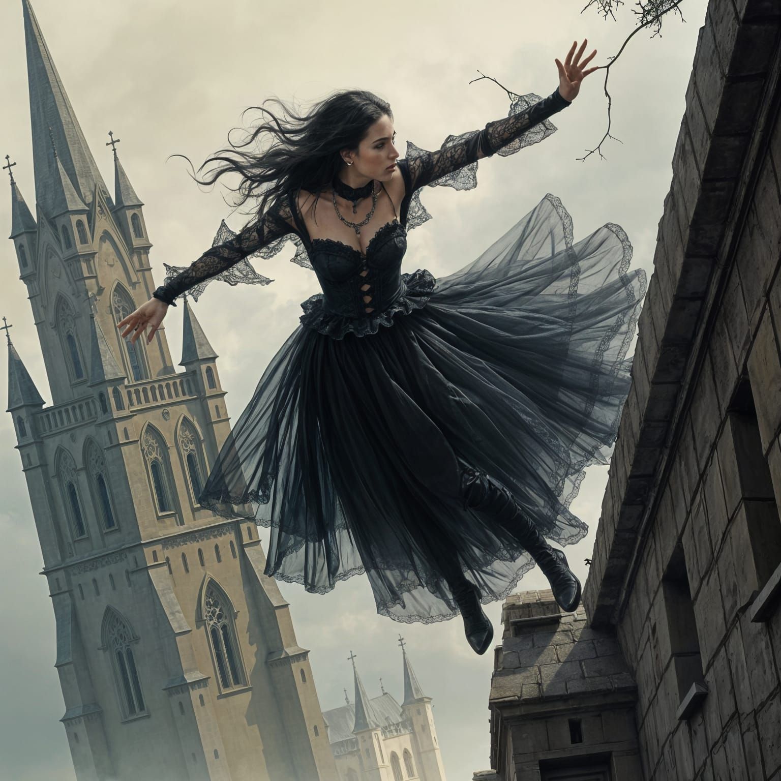 Gothic Vampire Leaps From Church Tower