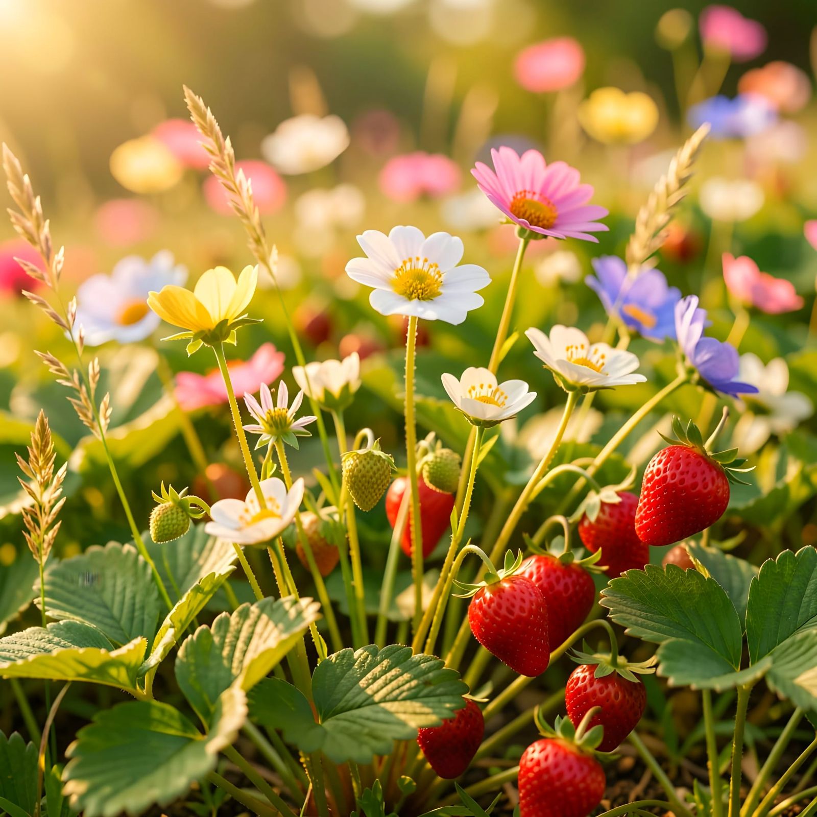 Enchanting Strawberry Bushes and Flowers in Dynamic Style