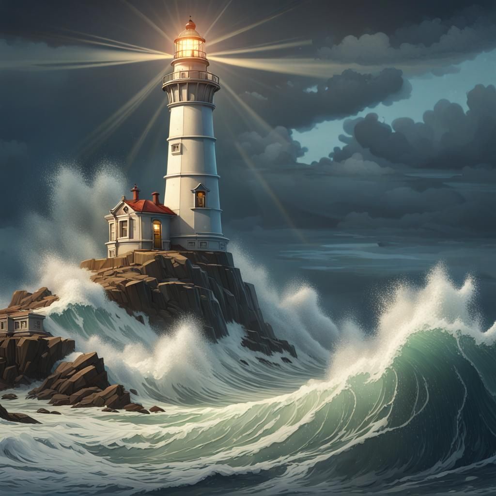 Lighthouse in Stormy Seas: Hyperdetailed Concept Art