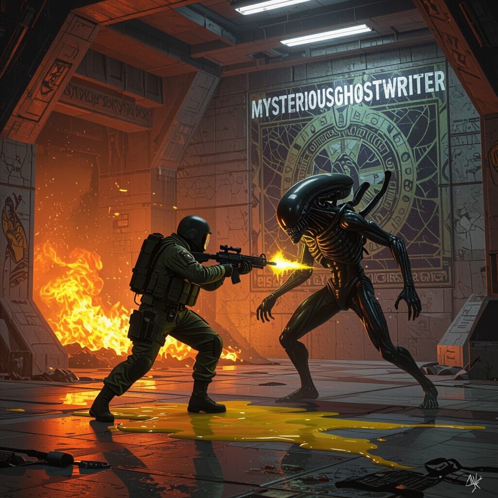 Black Soldier Fights Alien in Fiery Area 51 Base