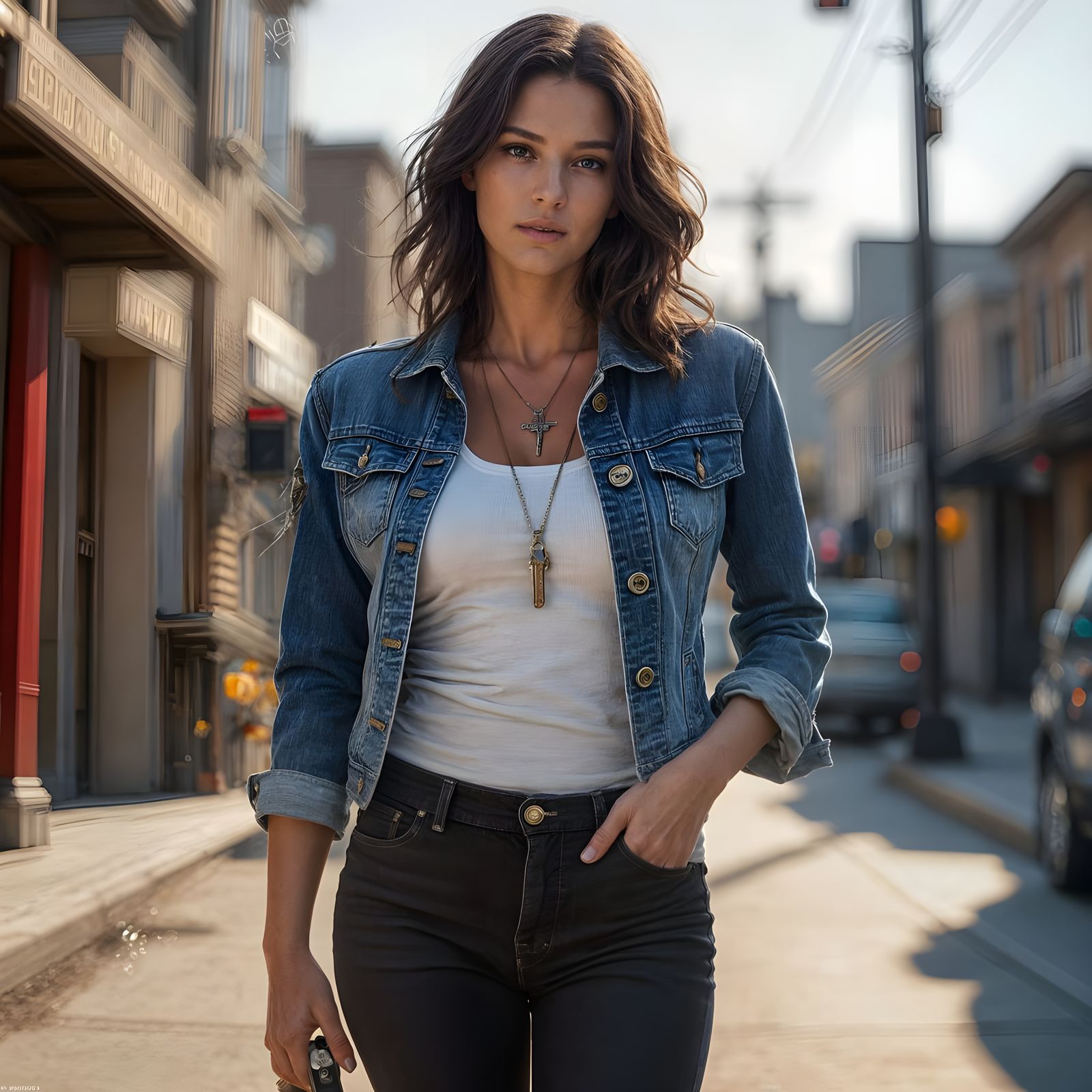 Woman in Denim Jacket: Hyperdetailed Portrait