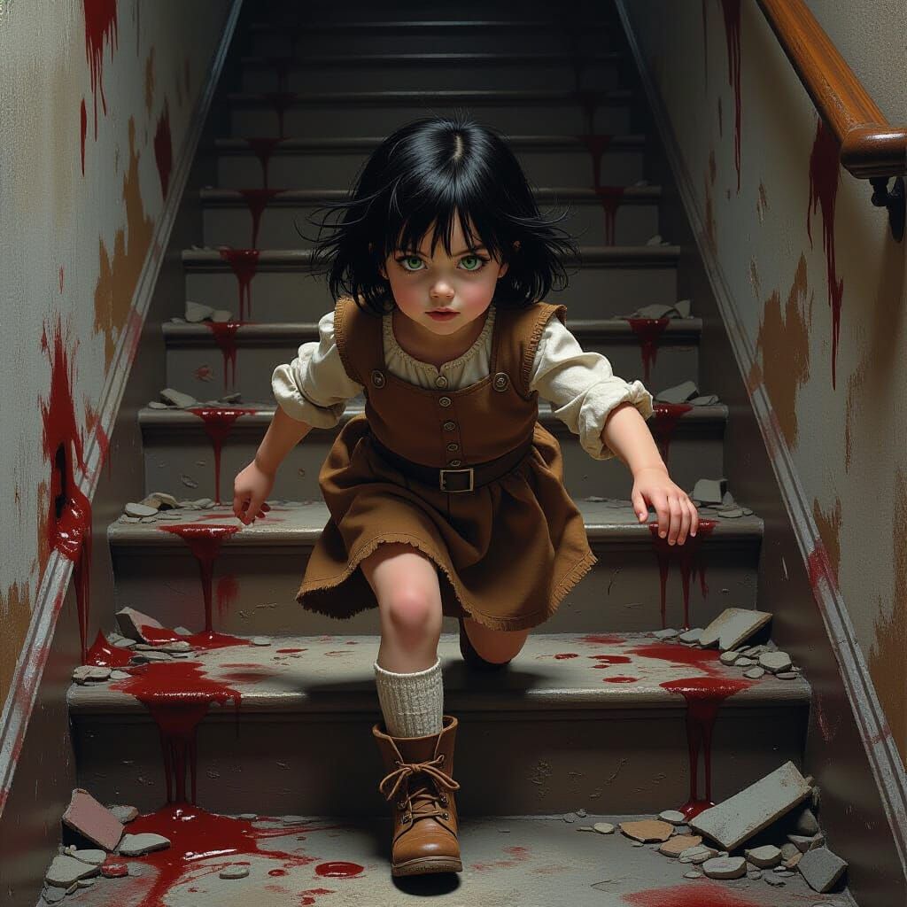 Child's Escape: Ominous Art in Rutkowski Style