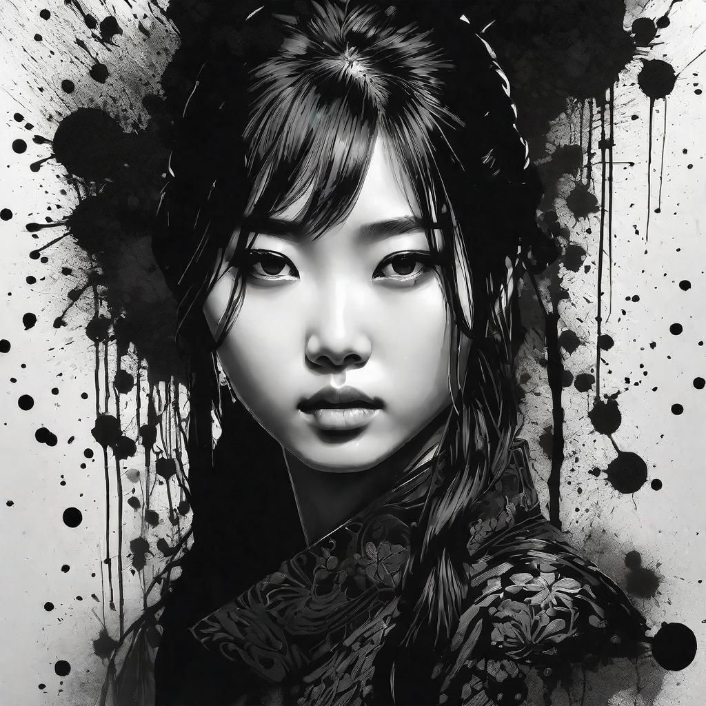 ink splatter Chinese girl