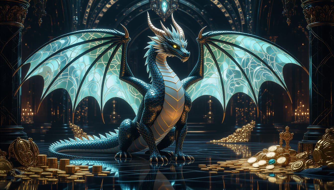 Glass Dragon in Opulent Room, Hyper-Realistic Render