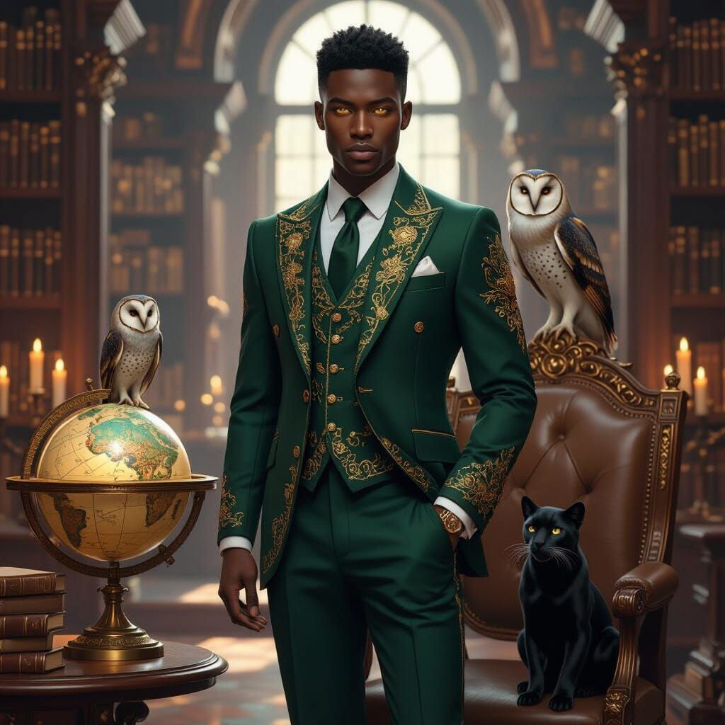 Young Man in Library, Digital Art Style