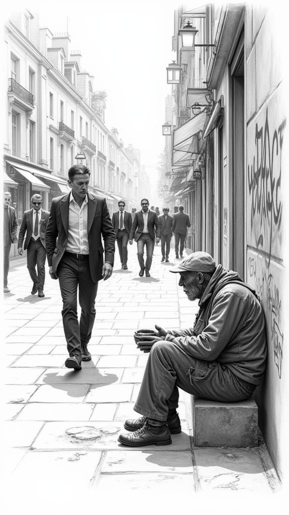 Pencil Line Illustration: Wealth vs. Poverty