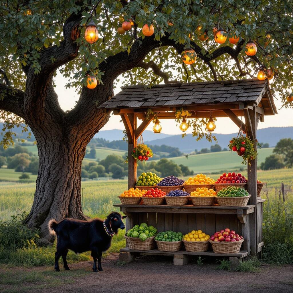 Ethereal Fruit Tree at Roadside Farmstand, Painterly Style