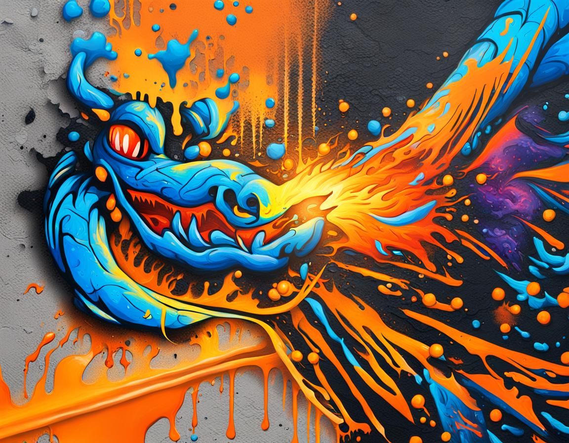 Graffiti Dragon Dance in Fire: Abstract Neon Art