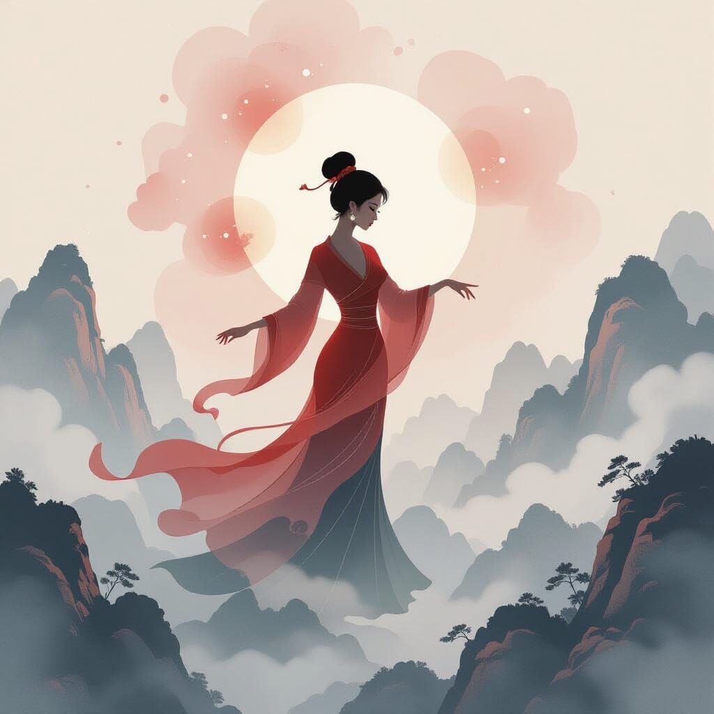 Dancing Lady Dissolves into Celestial Ink Patterns