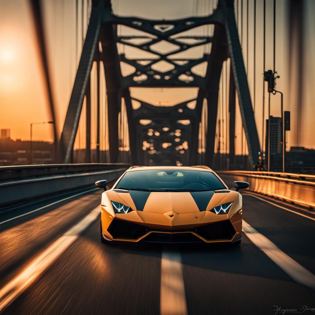 Hyperrealistic Lamborghini Sunset Drive