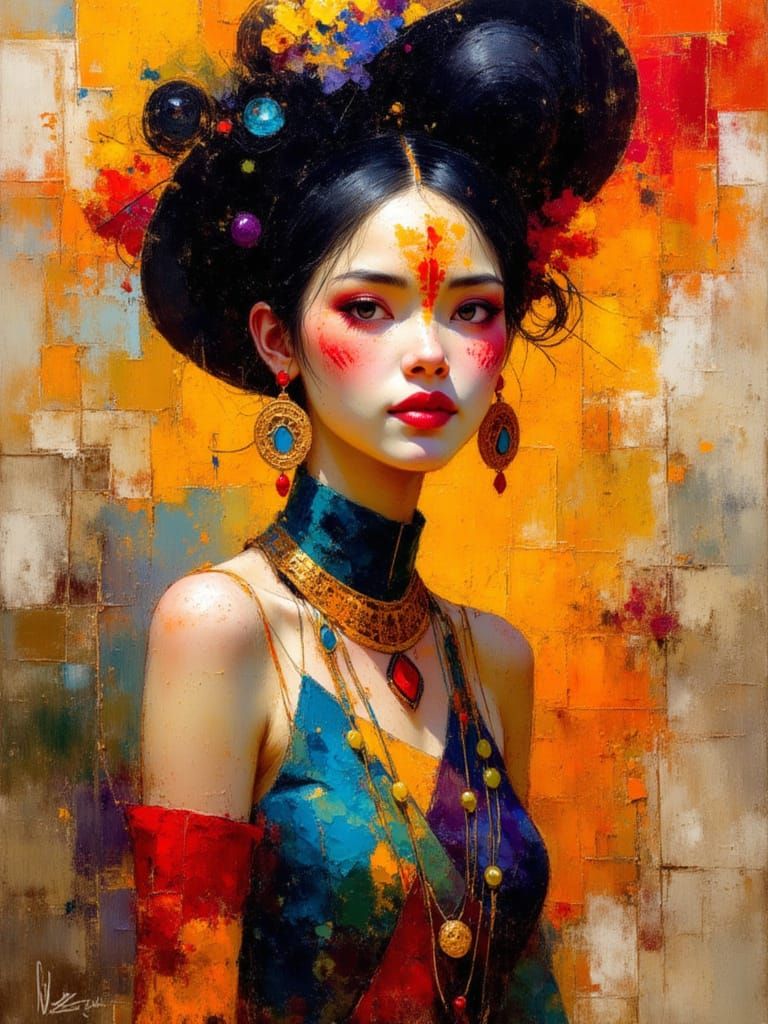 Maori Woman with Facial Tattoo in Abstract Setting