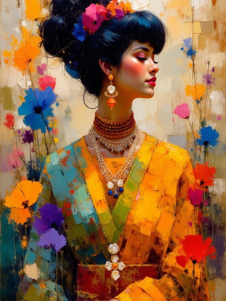 Māori Lady in Earth Impressionist Style