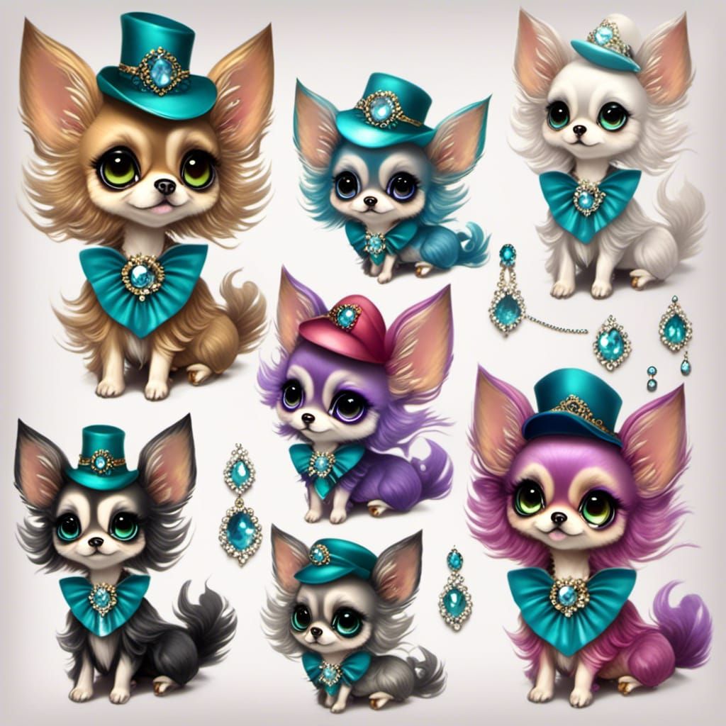Gothic Chihuahua Character Design Sheet