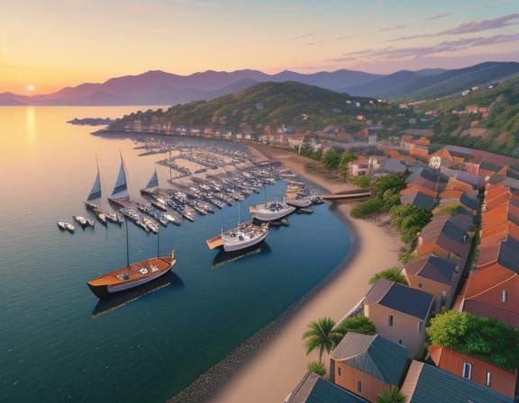 Tranquil Harbor Scene at Sunrise: Water Color