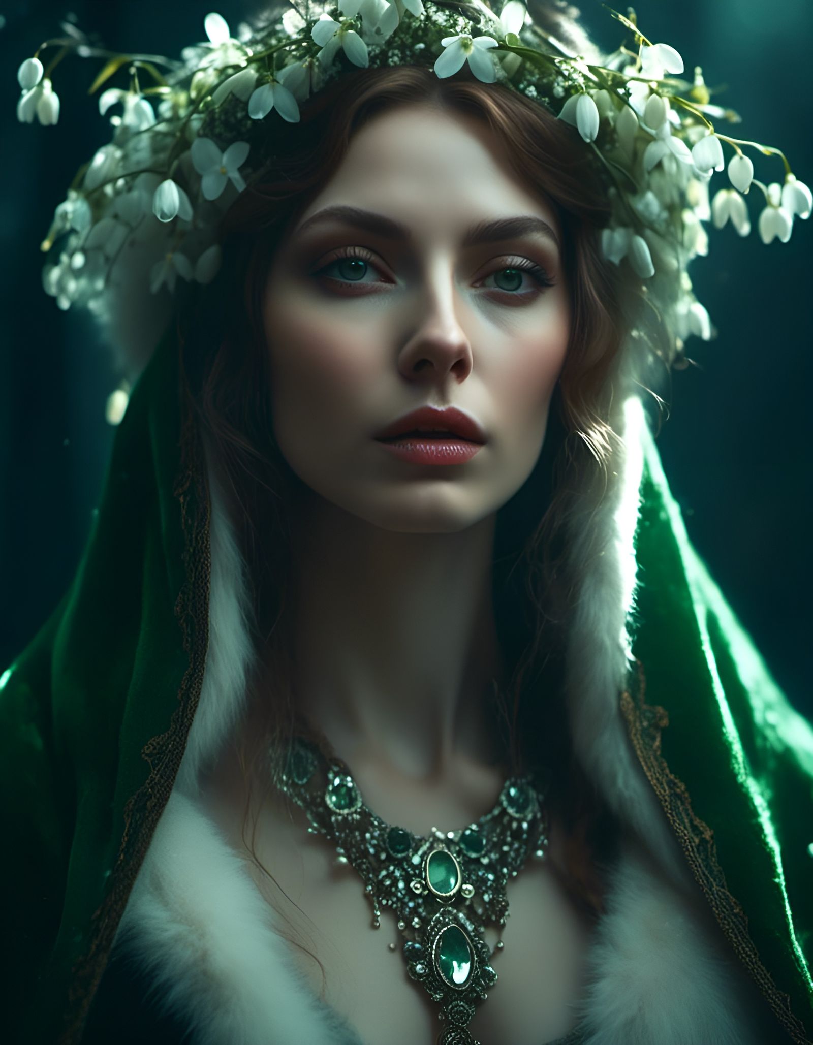 Greek Queen Portrait with Snowdrop Flowers