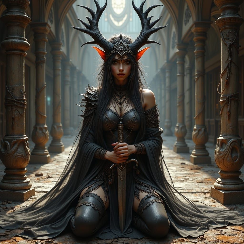 Warrior Queen Crowned in Shadows: Elegant Digital Art