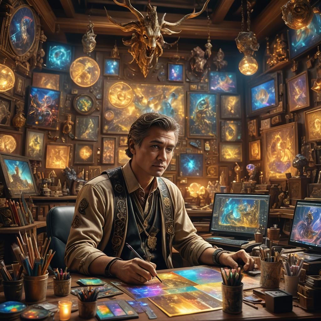 Fantasy Artist at Work in Polychrome Watercolor